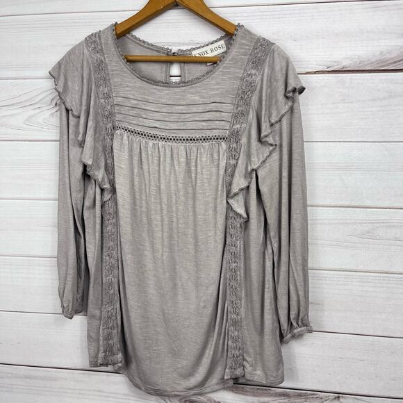 Knox‎ Rose Crochet Trim Long Sleeve Peasant Top Size Small - Picture 1 of 7